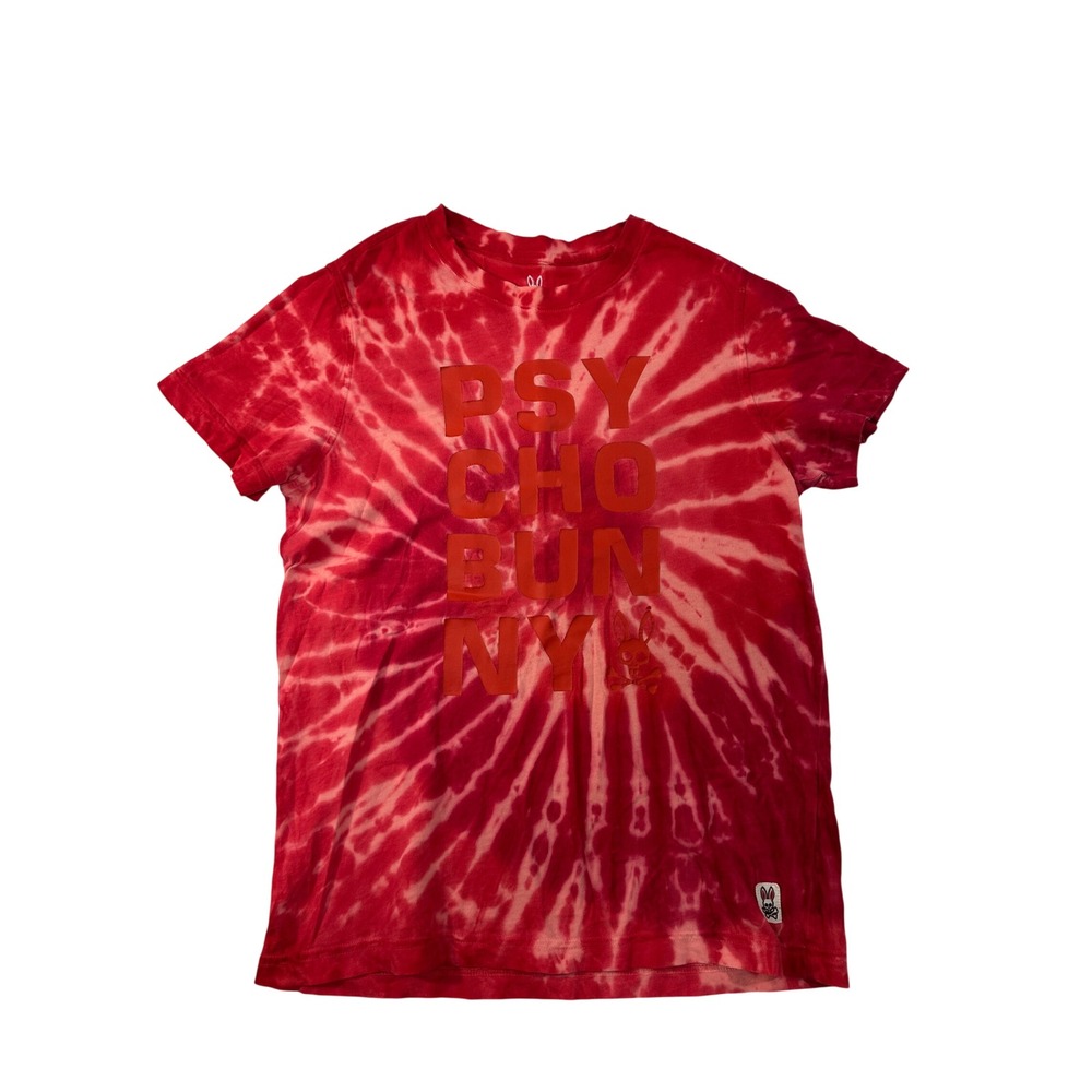 Psycho Bunny Mens Red Tie Dye Short Sleeve Graphic Logo T-Shirt Size‎ 2 Small